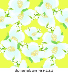 seamless pattern - grid with jasmine on a yellow background .vector illustration