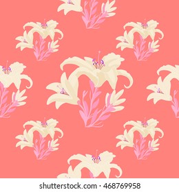 seamless pattern - grid with a lily on a pink background vector illustration