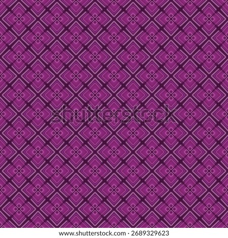 seamless pattern with grid. A rich purple diamond pattern resembling woven fabric, blending elegance and modern ethnic artistry.