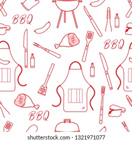 Seamless pattern with grill and barbecue tools. BBQ party background. Design for party card, banner, poster or print.