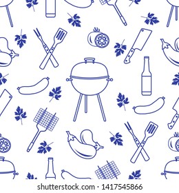 Seamless pattern with grill and barbecue tools. BBQ party background. Design for party card, banner, poster or print.