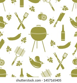 Seamless pattern with grill and barbecue tools. BBQ party background. Design for party card, banner, poster or print.