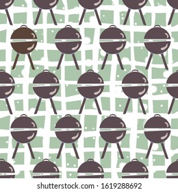 Seamless pattern with grill and kitchen utensils. Vector Illustration