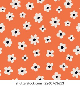 Seamless pattern groovy aesthetic. Spring mood. Cute flowers. Retro background for design and card, covers, package, wrapping paper.