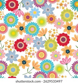 Seamless pattern with groovy floral, Trendy floral pattern for design fabric, backgrounds, package, wrapping paper, covers, fashion.