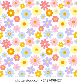 Seamless pattern with groovy flowers