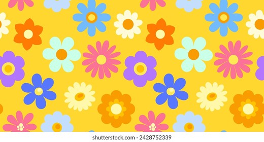 seamless pattern with groovy flowers