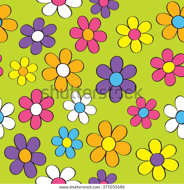 Seamless Pattern Groovy Flowers Bright Vibrant Stock ...