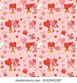 Seamless pattern with groovy hearts for Valentine's Day