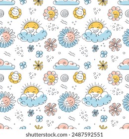 Seamless pattern with Groovy and Hippie vibes