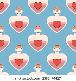 seamless pattern groovy love potion in a bottle