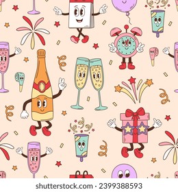 seamless pattern with groovy New Year elements