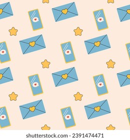 seamless pattern groovy phone, letter, valentine's day