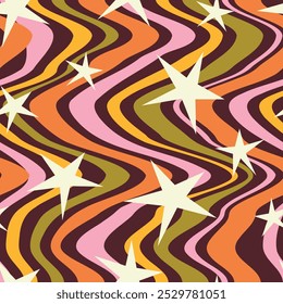 Patrón inconsútil de la estrella y de la onda groovy. Es un patrón que se ve femenino. Patrón para tela y papel de embalaje, patrón para el Fondo de pantalla de diseño y estampados de moda.