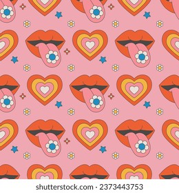 seamless pattern with groovy stickers 70s