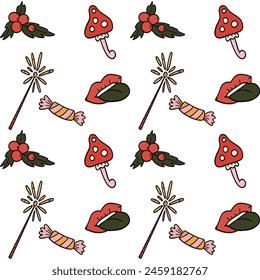Seamless pattern groovy style Christmas vibes