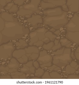 Seamless Pattern Ground With Stones, Brown Soil Texture For Wallpaper.