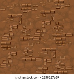 Seamless pattern ground with stones, texture old brown brick wall for game gui