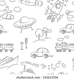 Seamless pattern with ground, water and air vehicle