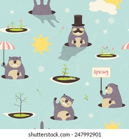 Seamless pattern for Groundhog Day. EPS 10 vector illustration.