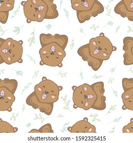 Seamless pattern with groundhog and flowers. Vector illustration