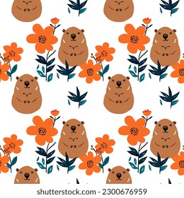 Seamless pattern with groundhog. Vector illustration