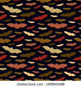 Seamless pattern with a group of bat. Halloween holiday background. Vampire silhouettes print. Trick or treat wallpaper. Kids scrapbook digital paper, textile print, page fill. Vector illustration