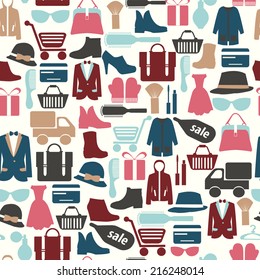 Seamless Pattern With Group Of Objects Of Shopping Related Icons 