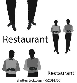 Seamless pattern from a group of waiters on a white background. Vector illustration