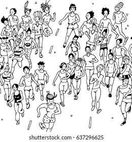Seamless Pattern with Group of Women Marathon Runners.