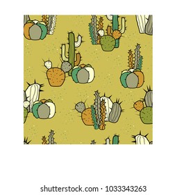 Seamless pattern with groups of cacti.