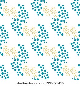 Seamless pattern of groups of dots on a white background.