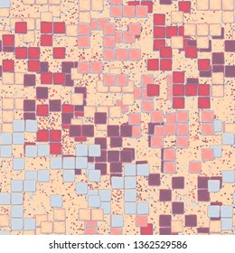 Seamless pattern. Groups of uneven shaded squares are randomly located against a placer of fine spots. Fashionable camouflage. Funny colors. Editable.