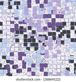 Seamless pattern. Groups of uneven shaded squares are randomly located against a placer of fine spots. Fashionable camouflage. Funny colors. Editable.