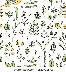Seamless pattern with growing simple herbs. Endless texture for your design, textiles, greeting cards, announcements, posters.Vector illustration.