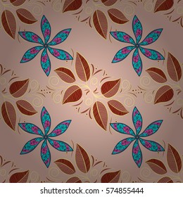 seamless pattern with grown leaves and blue petals flowers vector illustration texture