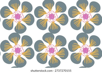 Seamless pattern with grubby green flowers, a modern minimalism. A delicate floral print on a white background for gift wrapping, textile design, and other creative projects. Suitable for all seasons. Vector.