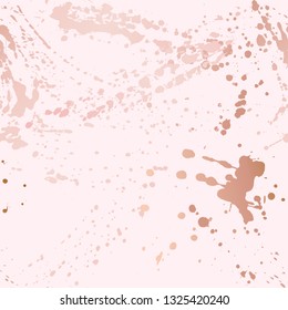 Seamless pattern - grunge brush strokes in pastel gold rose pink on white background. Creative modern background: glossy splashes, copper smudge paint texture. Vector illustration for luxury design