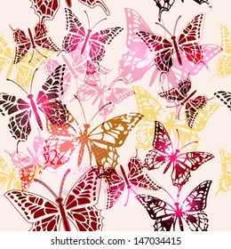 Seamless pattern with grunge butterfly on grunge background 