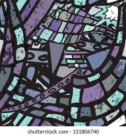 Seamless pattern with grunge cartoon urban style in blue tones