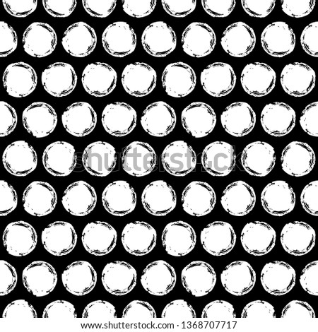 Seamless pattern with grunge circles. Geometric graphic design element. Black white hand painted brush stroke texture. Hand drawn round shapes background. Vector illustration