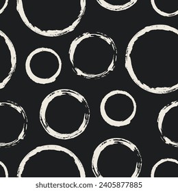 Seamless pattern with grunge circles. Hand drawn round shapes background. Beige Black brush stroke texture. Geometric graphic design element. Scrapbook wallpaper. Vector illustration