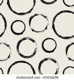 Seamless pattern with grunge circles. Hand drawn round shapes background. Beige Black brush stroke texture. Geometric graphic design element. Scrapbook wallpaper. Vector illustration