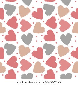 Seamless pattern with grunge colorful hearts on Valentine's day. Vector template with trendy colors for your creative designs.