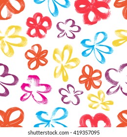 Seamless pattern with grunge flowers on white background vector illustration. Abstract seamless pattern