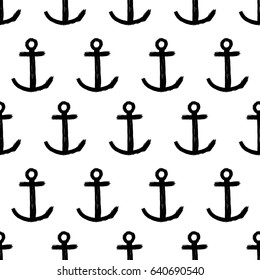 Seamless pattern with grunge hand-drawn anchors