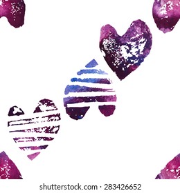 Seamless pattern with grunge hearts. Vintage romantic background. 