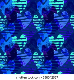 Seamless pattern with grunge hearts. Vintage romantic background. Vector illustration. 