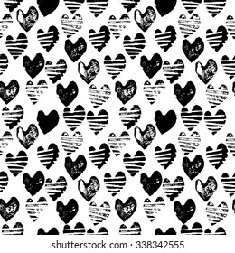 Seamless pattern with grunge hearts. Vintage romantic background. Vector illustration. 