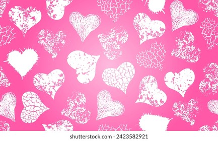 Seamless pattern of grunge hearts for wrapping paper or fabric. Vector illustration.